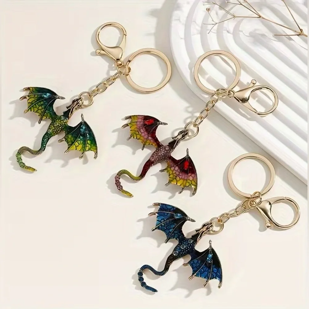 Dragon Bag Charm Keychain with Key Ring for Purse Handbag Blue Rhinestone New